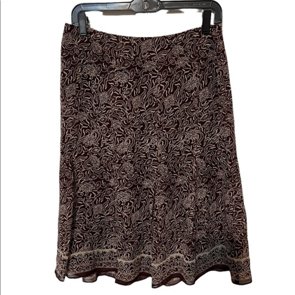 Ann Taylor MIDI Maroon Layered Skirt Shell is 100% Silk Size 6